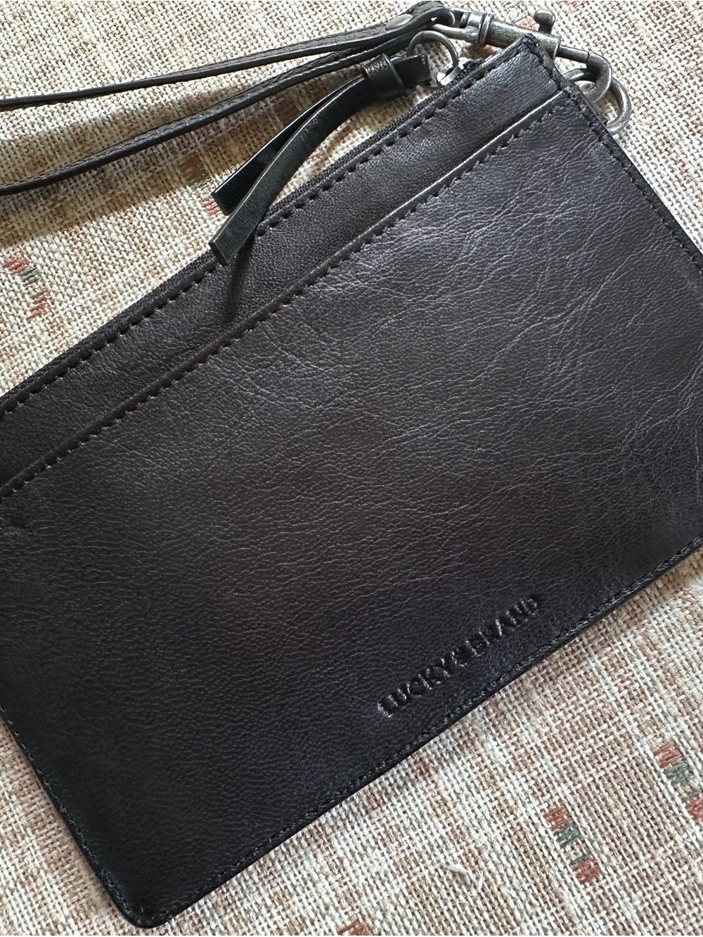 Lucky Brand Black Leather Wristlet Wallet with Zip and Strap